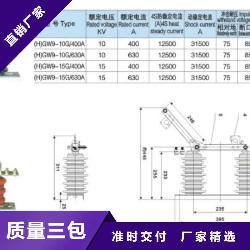 单极隔离开关GW9-10G(W)/400单柱立开,不接地,操作型式:手动支持非标定制